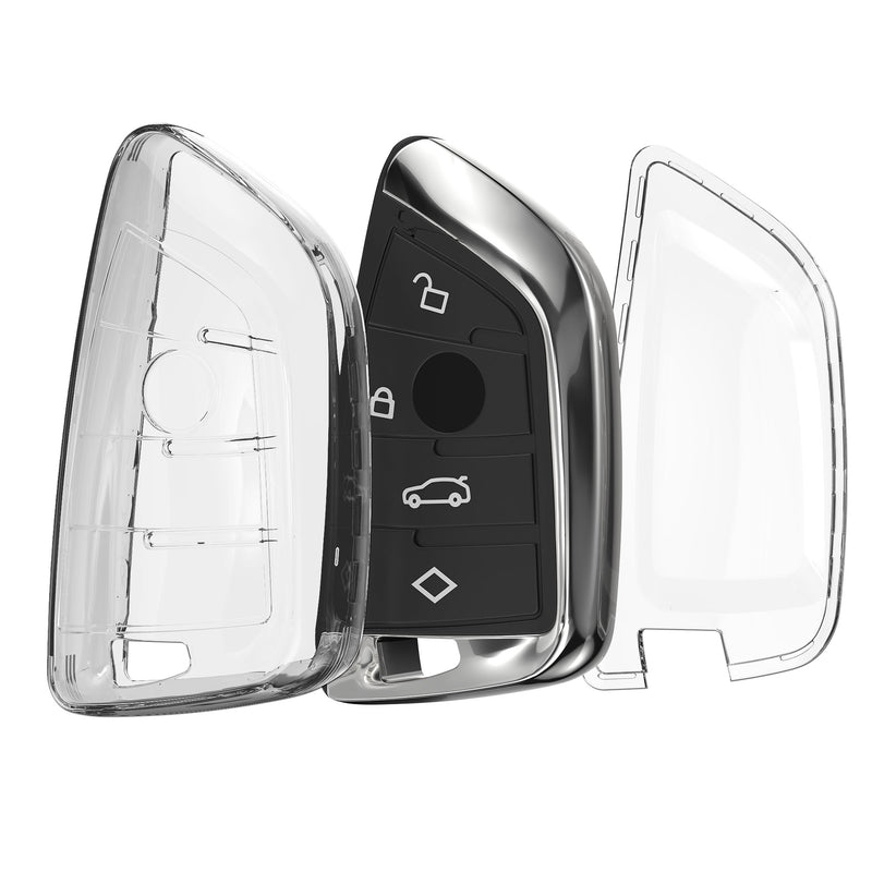 kwmobile Autoschlüssel Hülle kompatibel mit BMW 3-Tasten Smart Key Autoschlüssel - Schlüsselhülle Silikon Cover - Transparent Transparent  [dsg02]