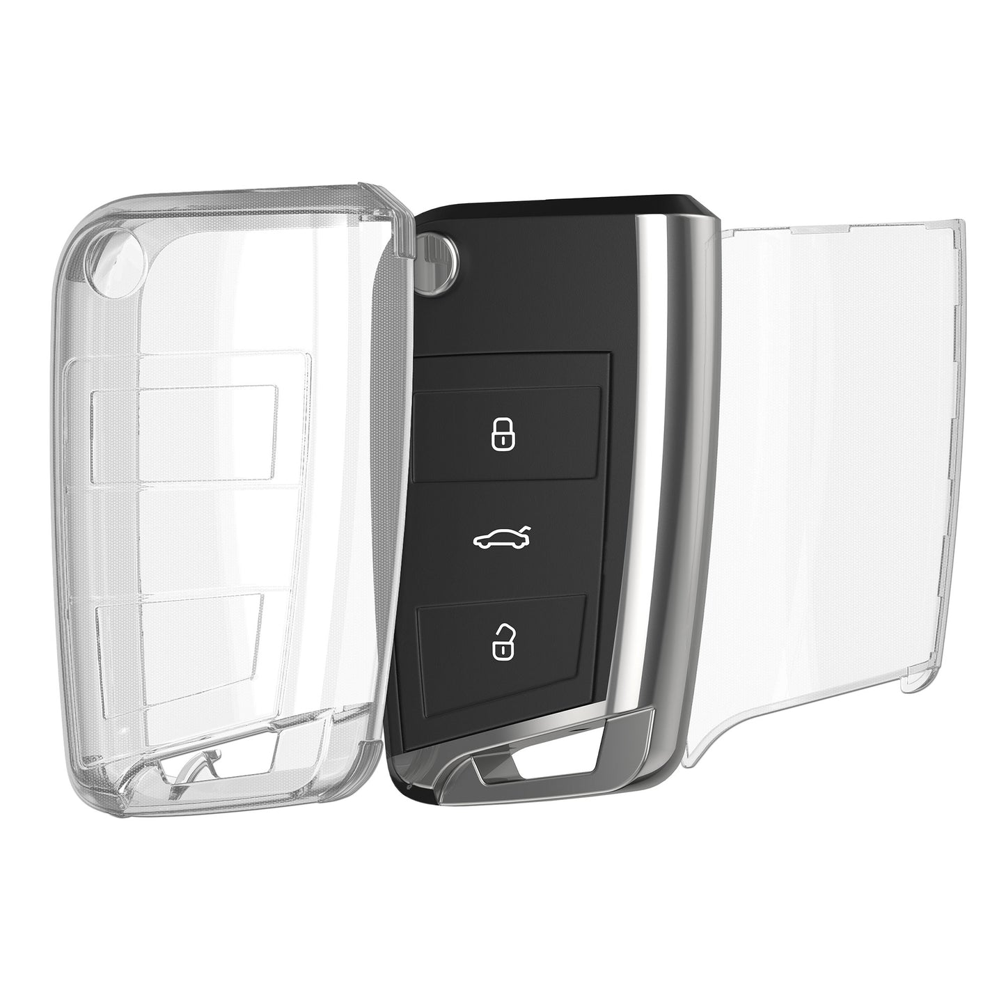 kwmobile Autoschlüssel Hülle kompatibel mit VW Golf 7 MK7 3-Tasten Autoschlüssel - Schlüsselhülle Silikon Cover - Transparent Transparent  [dsg01]