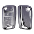 kwmobile Autoschlüssel Hülle kompatibel mit VW Golf 7 MK7 3-Tasten Autoschlüssel - Schlüsselhülle Silikon Cover - Dunkelgrau Silber Dunkelgrau  [dsg02]