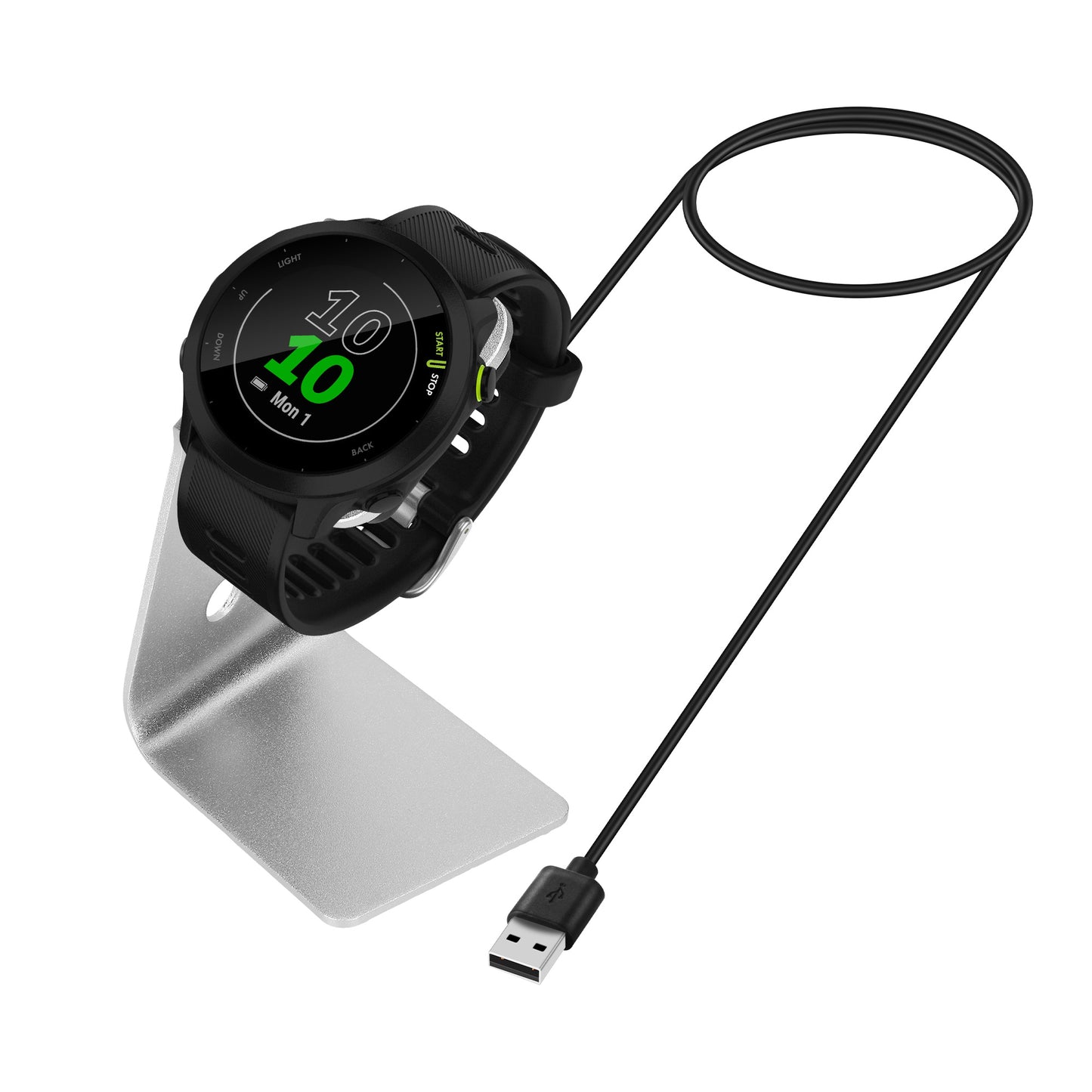 kwmobile USB Ladegerät kompatibel mit Garmin vivoactive 6 / vivoactive 5 / Forerunner 55 / 255 / 255 Music - USB Kabel Charger Stand - Smart Watch Ladestation - Ladekabel mit Standfunktion
