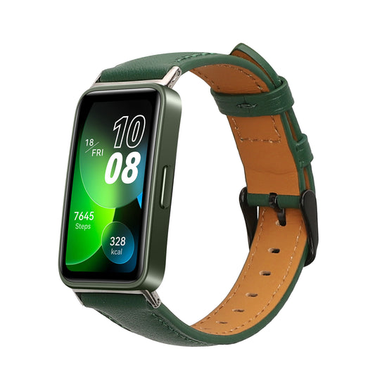 kwmobile Armband kompatibel mit Huawei Band 10 / 9 / 8 - Echtleder Fitnesstracker Sportarmband Band Dunkelgrün  