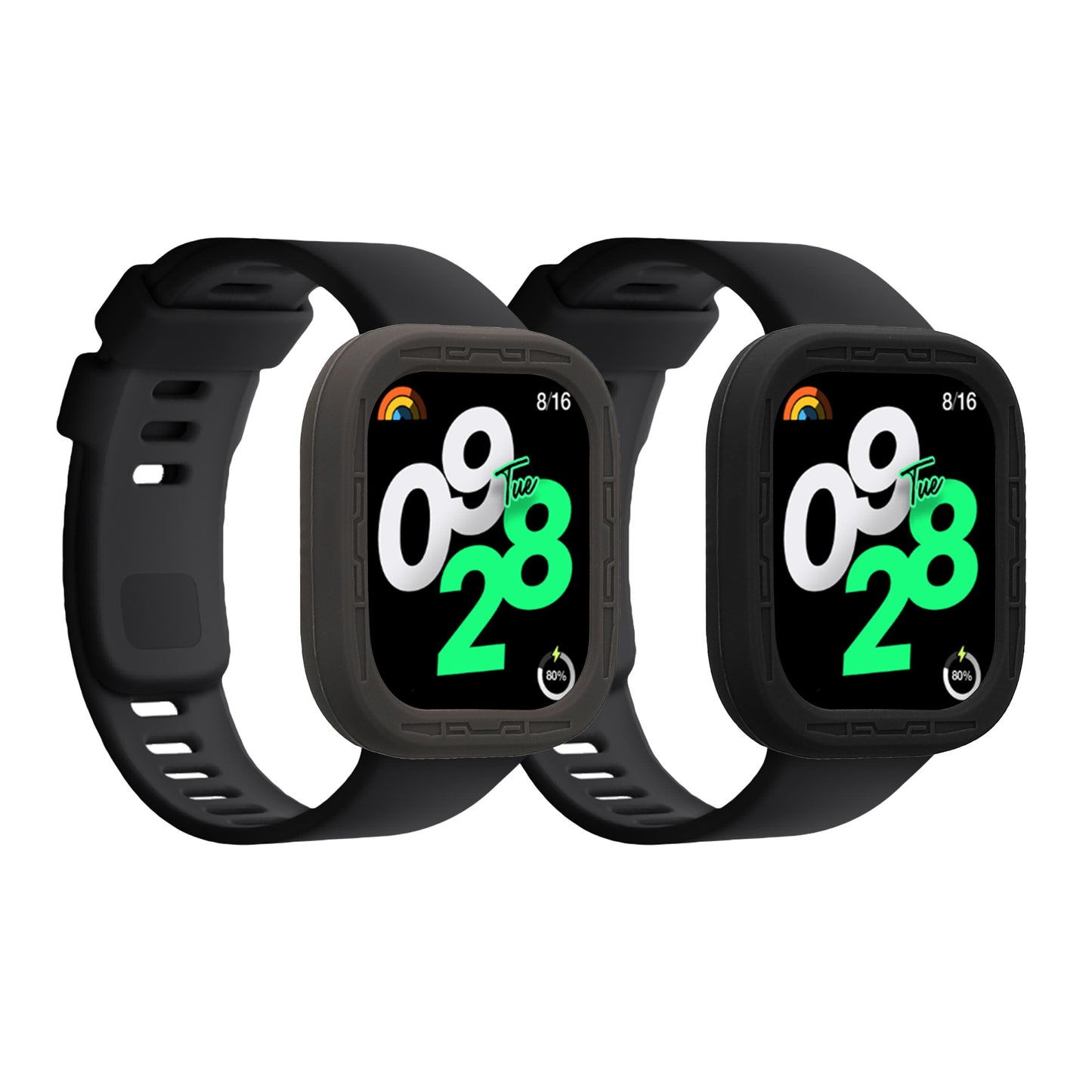 kwmobile 2x Sport Schutzhülle kompatibel mit Xiaomi Redmi Watch 4 - Silikon Hülle Cover ohne Tracker Schwarz Grau Schwarz  [dsg01]