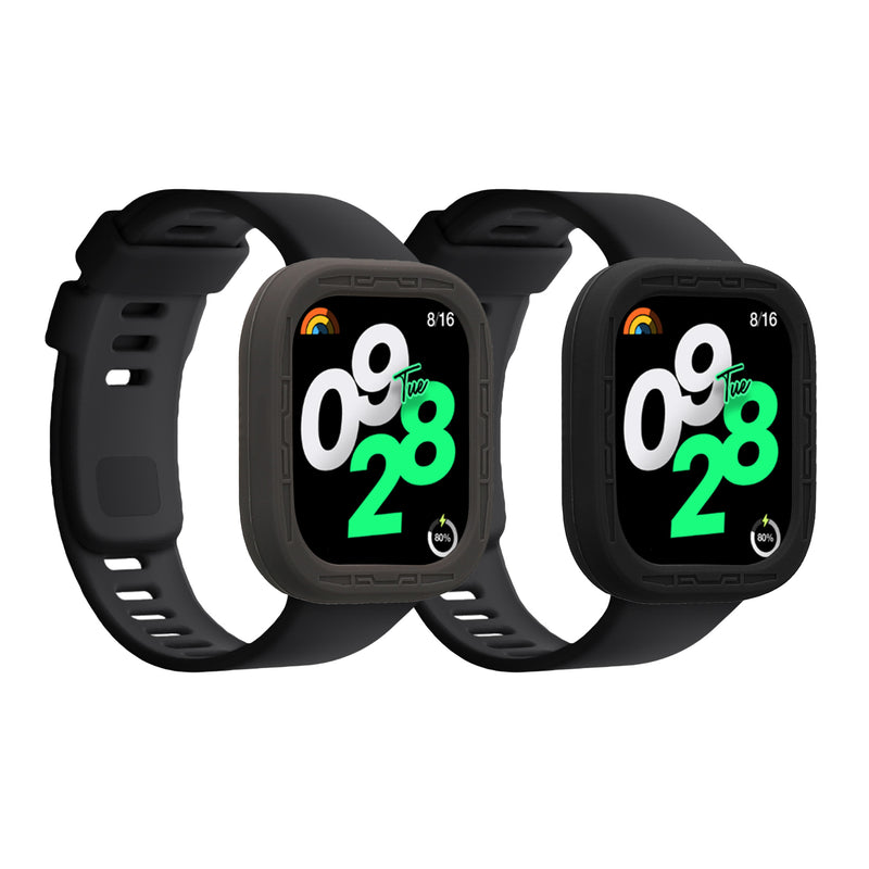 kwmobile 2x Sport Schutzhülle kompatibel mit Xiaomi Redmi Watch 4 - Silikon Hülle Cover ohne Tracker Schwarz Grau Schwarz  [dsg01]