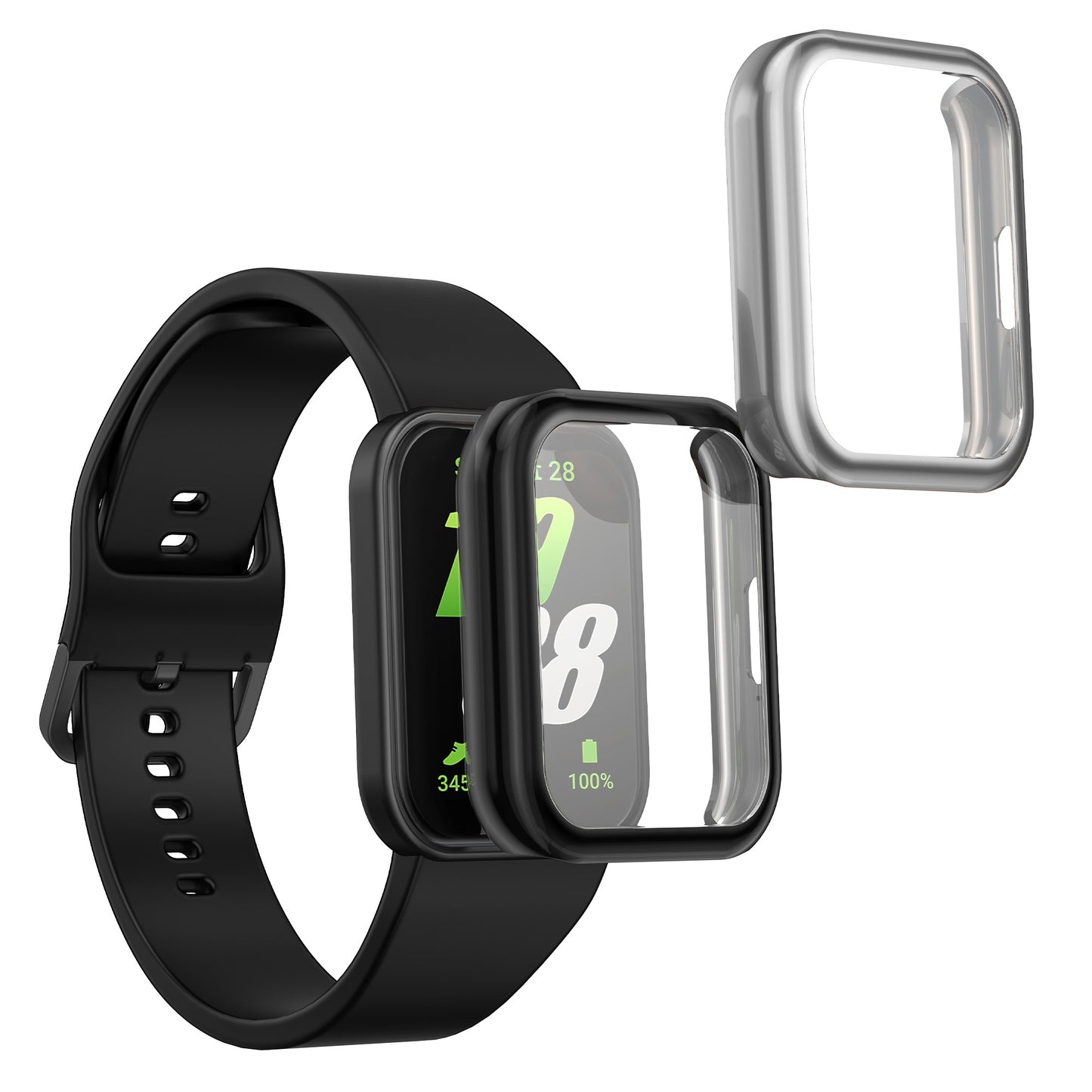 kwmobile 2x Schutzhülle kompatibel mit Samsung Galaxy Fit 3 Hülle - Fullbody Cover Set aus Silikon - Schwarz Silber Schwarz  [dsg05]