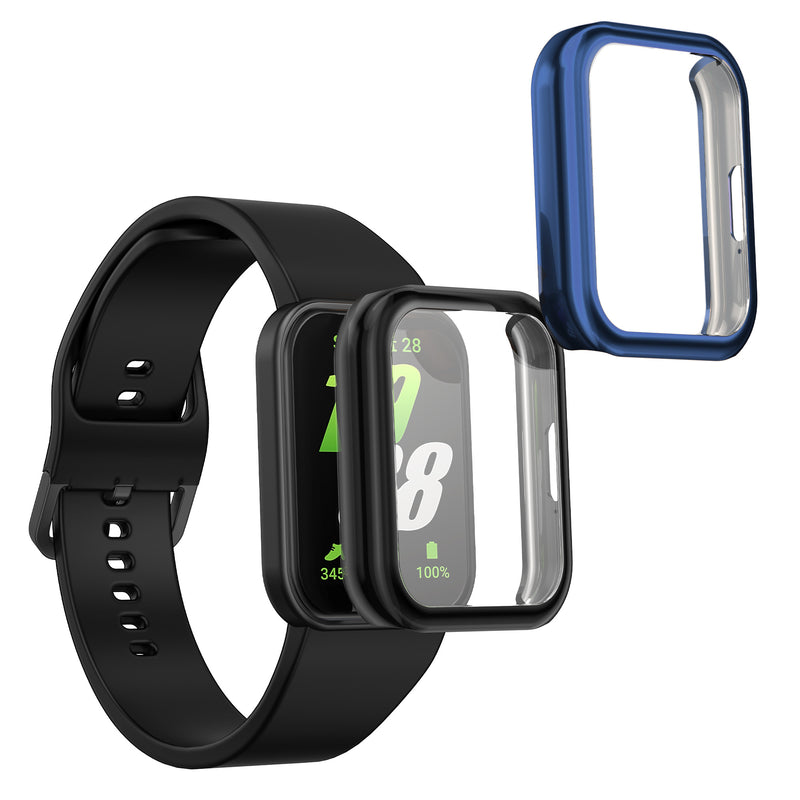 kwmobile 2x Schutzhülle kompatibel mit Samsung Galaxy Fit 3 Hülle - Fullbody Cover Set aus Silikon - Schwarz Blau Schwarz  [dsg06]
