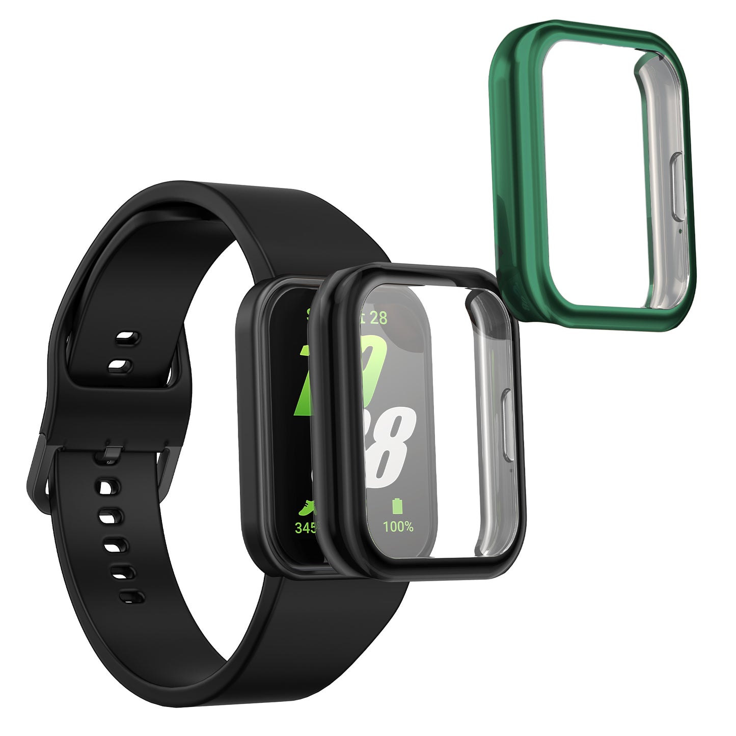 kwmobile 2x Schutzhülle kompatibel mit Samsung Galaxy Fit 3 Hülle - Fullbody Cover Set aus Silikon - Schwarz Grün Schwarz  [dsg08]