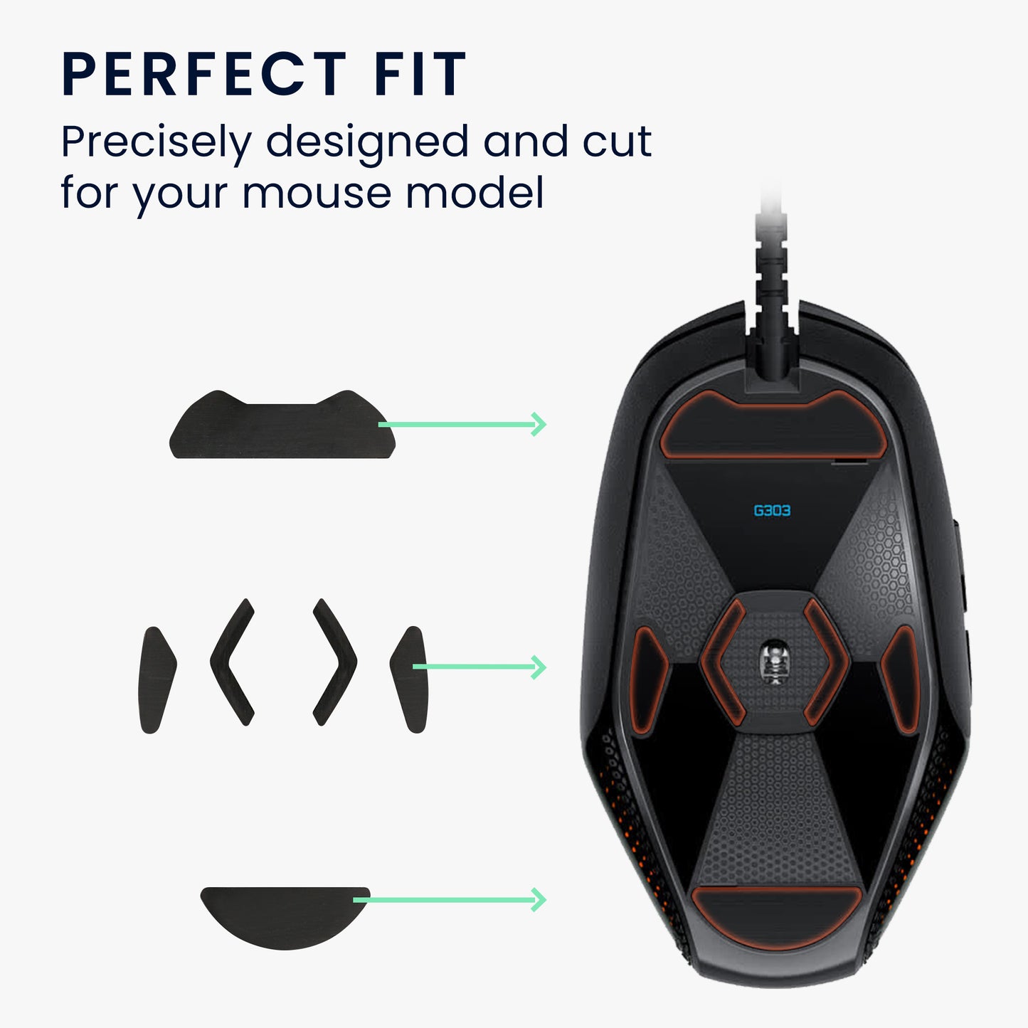 kwmobile Mouse Feet Sticker kompatibel mit Logitech G303 / G302 Ersatz Glider - Mausfüße passgenau - Maus Glides
