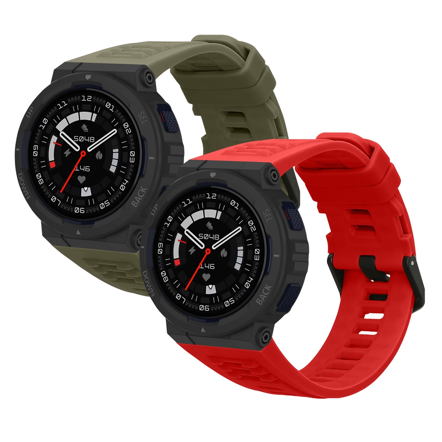 kwmobile 2x Uhrenarmband für Amazfit Active Edge (A2212) Armband - Fitnesstracker Band Set aus TPU Silikon - Ersatzarmband Smartwatch - Dunkelgrün Rot Dunkelgrün  [dsg05]