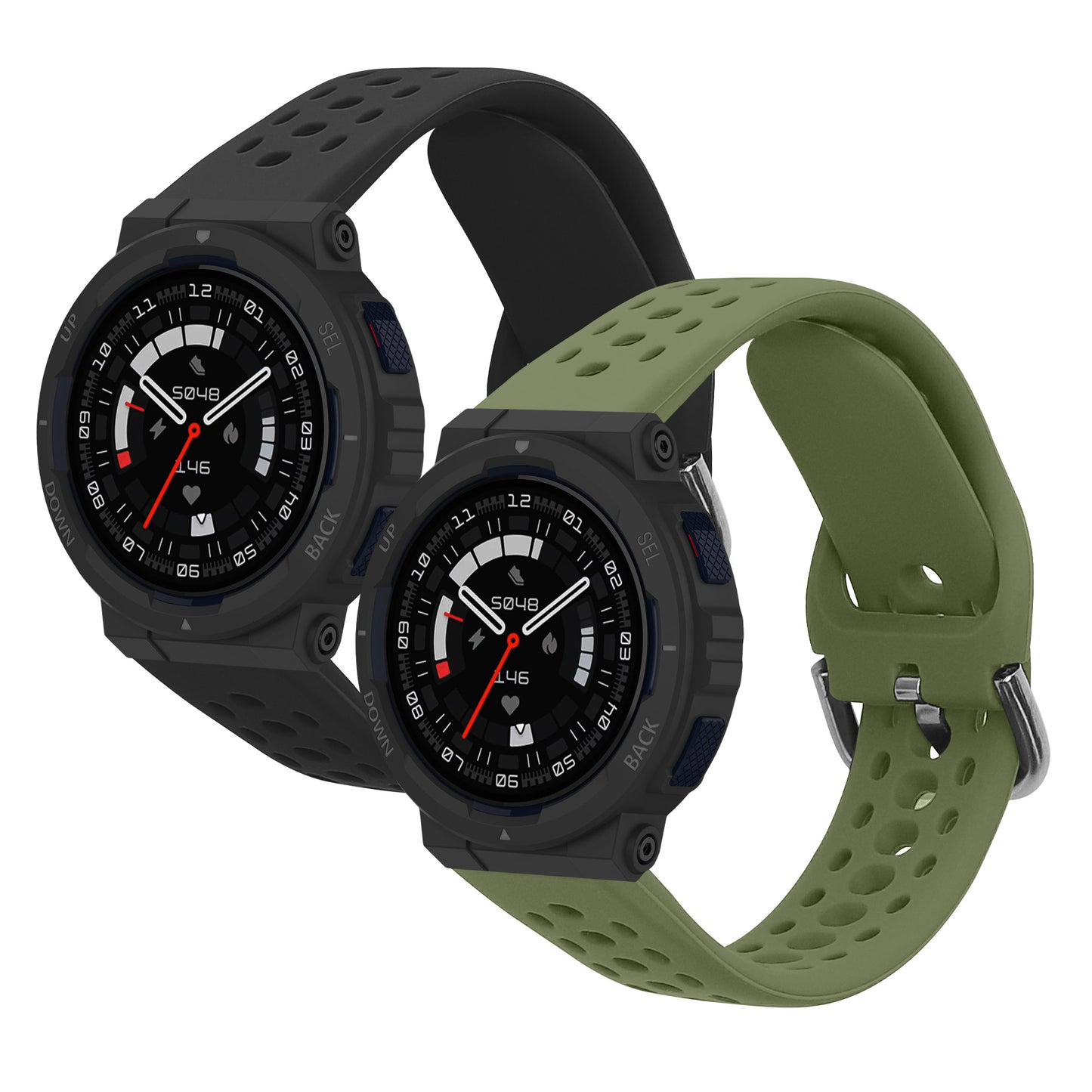 kwmobile 2x Uhrenarmband für Amazfit Active Edge (A2212) Armband - Fitnesstracker Band Set aus TPU Silikon - Ersatzarmband Smartwatch - Schwarz Dunkelgrün Schwarz  [dsg06]
