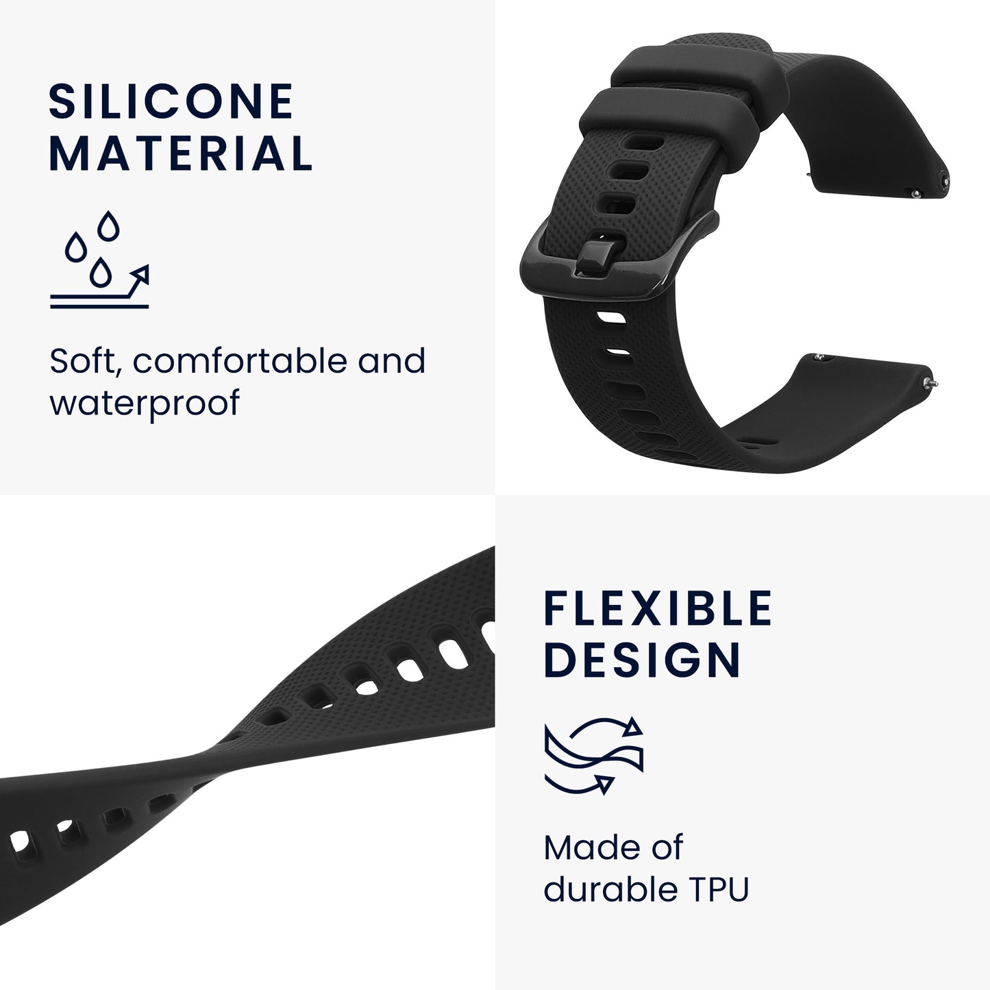 kwmobile Silikon Uhrenarmband für 20mm Amazfit Active 2 / 2 Square / Active Edge / Bip 3 / GTS 3 4 Armband - Ersatzarmband für Fitnesstracker - Wechselarmband Smartwatch