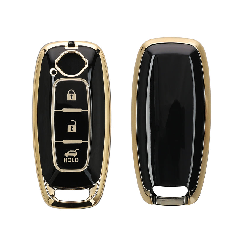 kwmobile Autoschlüssel Hülle kompatibel mit Nissan 3-Tasten Ariya B6 B9 X-trail T33 Qashqai - Schlüsselhülle Silikon Cover - Schwarz Gold Schwarz  [dsg01]