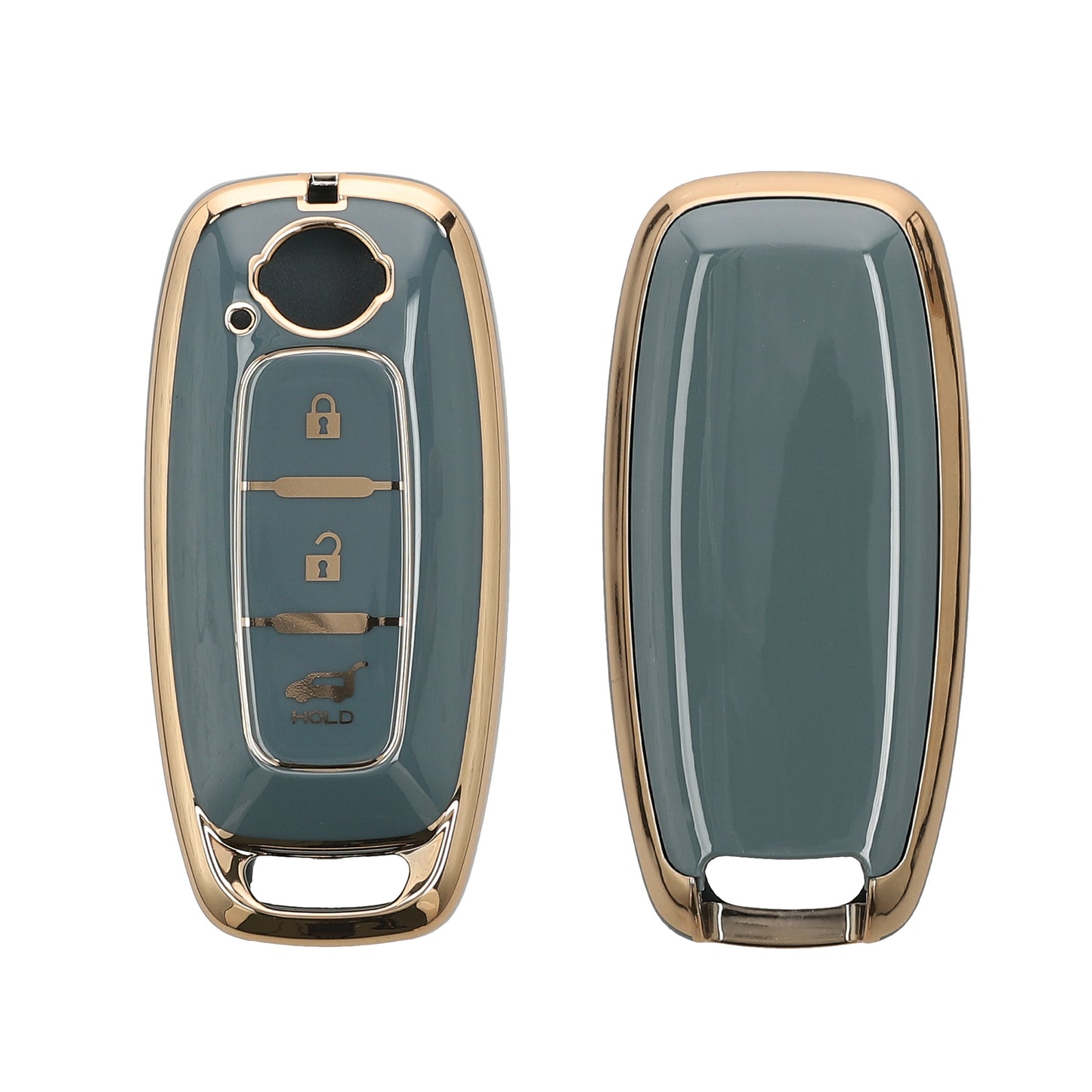 kwmobile Autoschlüssel Hülle kompatibel mit Nissan 3-Tasten Ariya B6 B9 X-trail T33 Qashqai - Schlüsselhülle Silikon Cover - Blau Gold Blau  [dsg03]