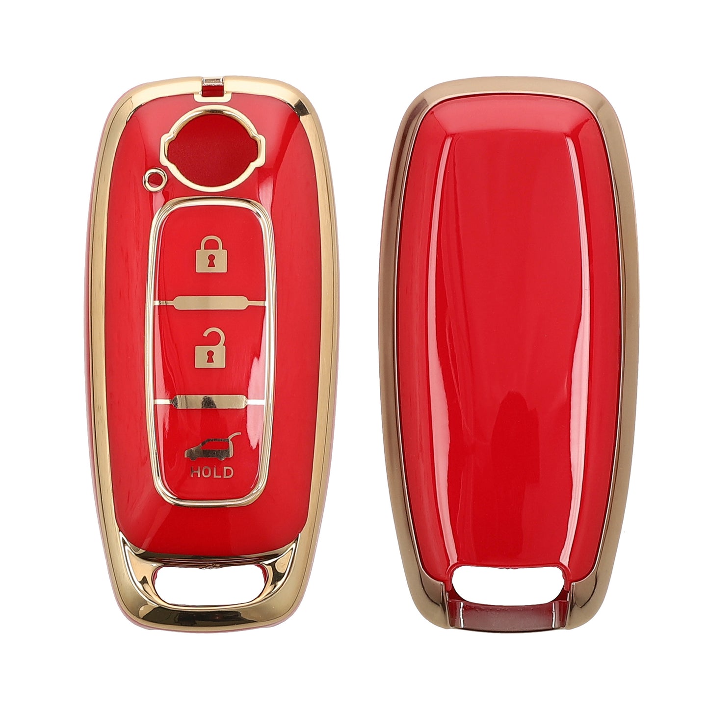 kwmobile Autoschlüssel Hülle kompatibel mit Nissan 3-Tasten Ariya B6 B9 X-trail T33 Qashqai - Schlüsselhülle Silikon Cover - Rot Gold Rot  [dsg04]