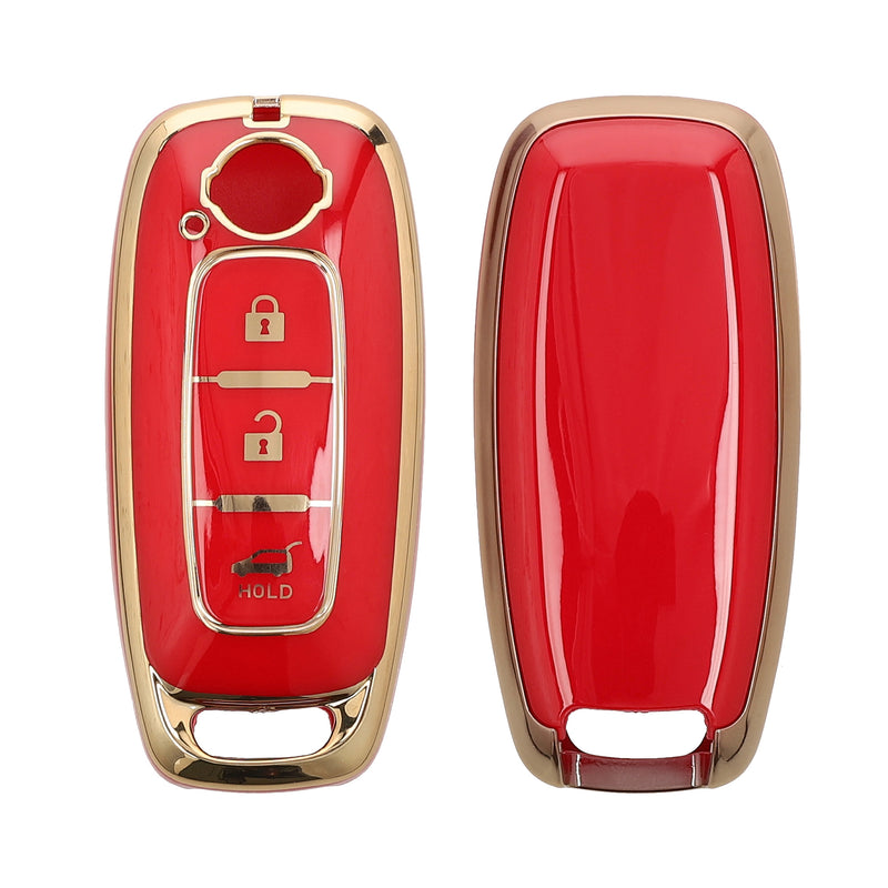 kwmobile Autoschlüssel Hülle kompatibel mit Nissan 3-Tasten Ariya B6 B9 X-trail T33 Qashqai - Schlüsselhülle Silikon Cover - Rot Gold Rot  [dsg04]