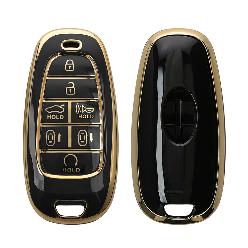 kwmobile Autoschlüssel Hülle kompatibel mit Hyundai 7-Tasten Ioniq 5 Tucson NX4 Santafe - Schlüsselhülle Silikon Cover - Schwarz Gold Schwarz  [dsg01]