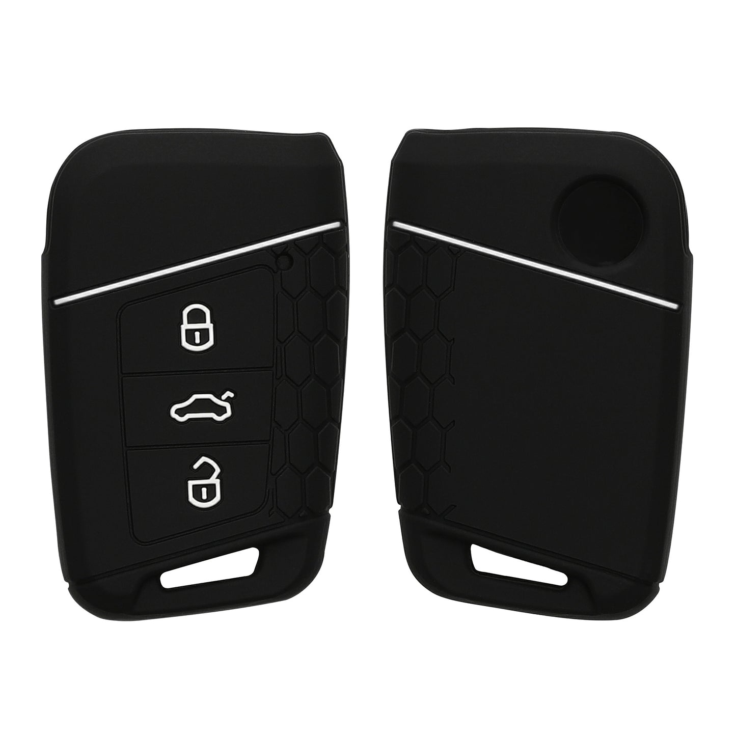 kwmobile Autoschlüssel Schutzhülle kompatibel mit VW 3-Tasten Autoschlüssel (nur Keyless Go) Hülle - Schlüsselhülle aus Silikon - in Schwarz Weiß Schwarz  [dsg02]