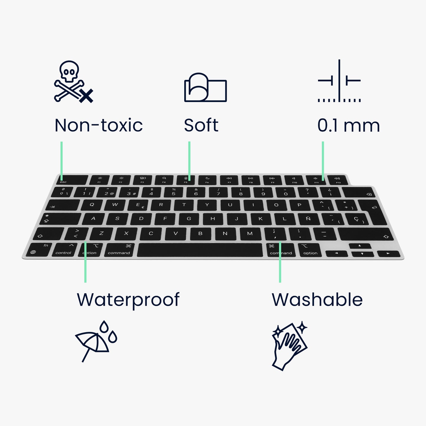 Silikon Tastaturschutz QWERTY (Spanien) kompatibel mit Apple Macbook Air 13.6 M3 2024 A3113