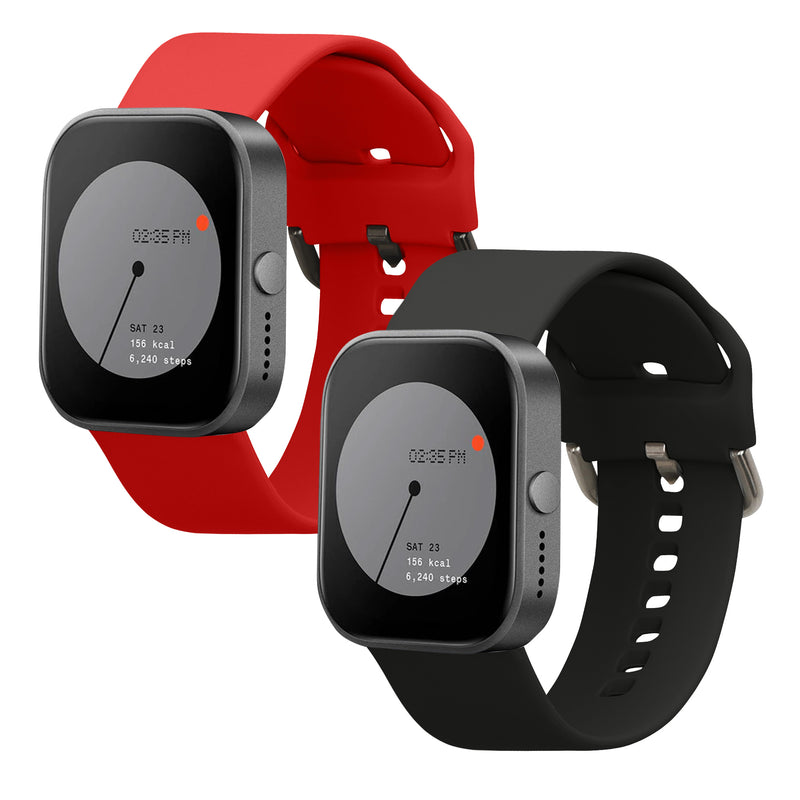 kwmobile 2x Uhrenarmband für CMF by Nothing Watch Pro (D395) Armband - Fitnesstracker Band Set aus TPU Silikon - Ersatzarmband Smartwatch - Schwarz Rot Schwarz  [dsg05]