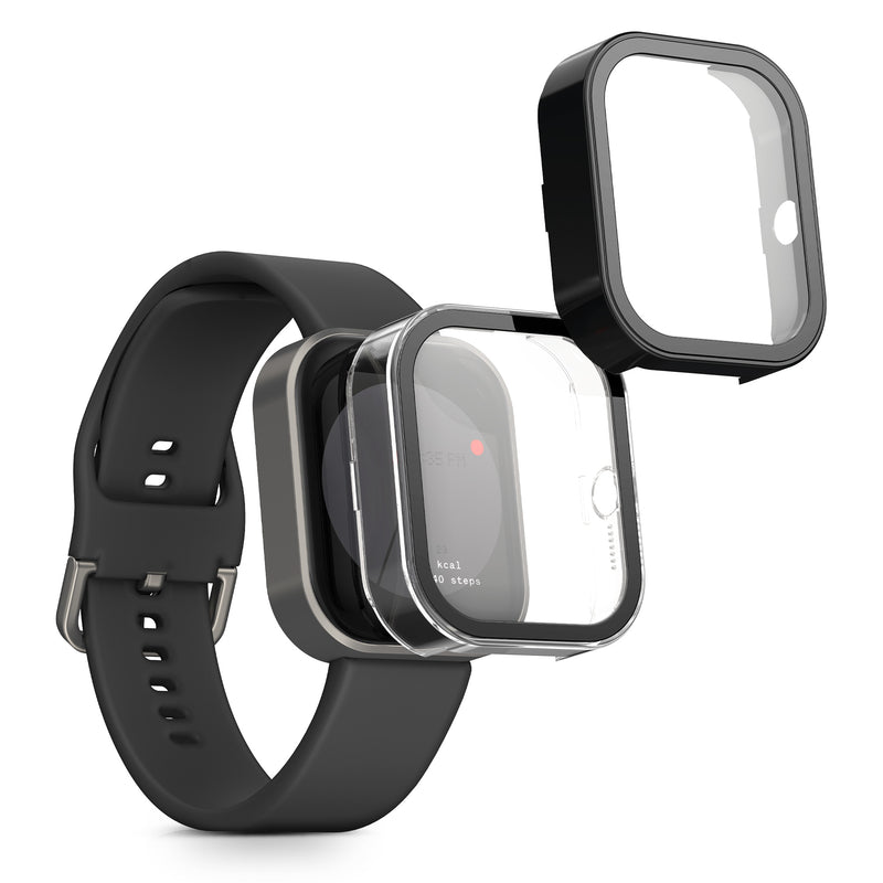 kwmobile 2x Cover kompatibel mit CMF by Nothing Watch Pro (D395) Hülle - Fullbody Fitnesstracker Case Set aus Glas - Transparent Schwarz Transparent  [dsg01]