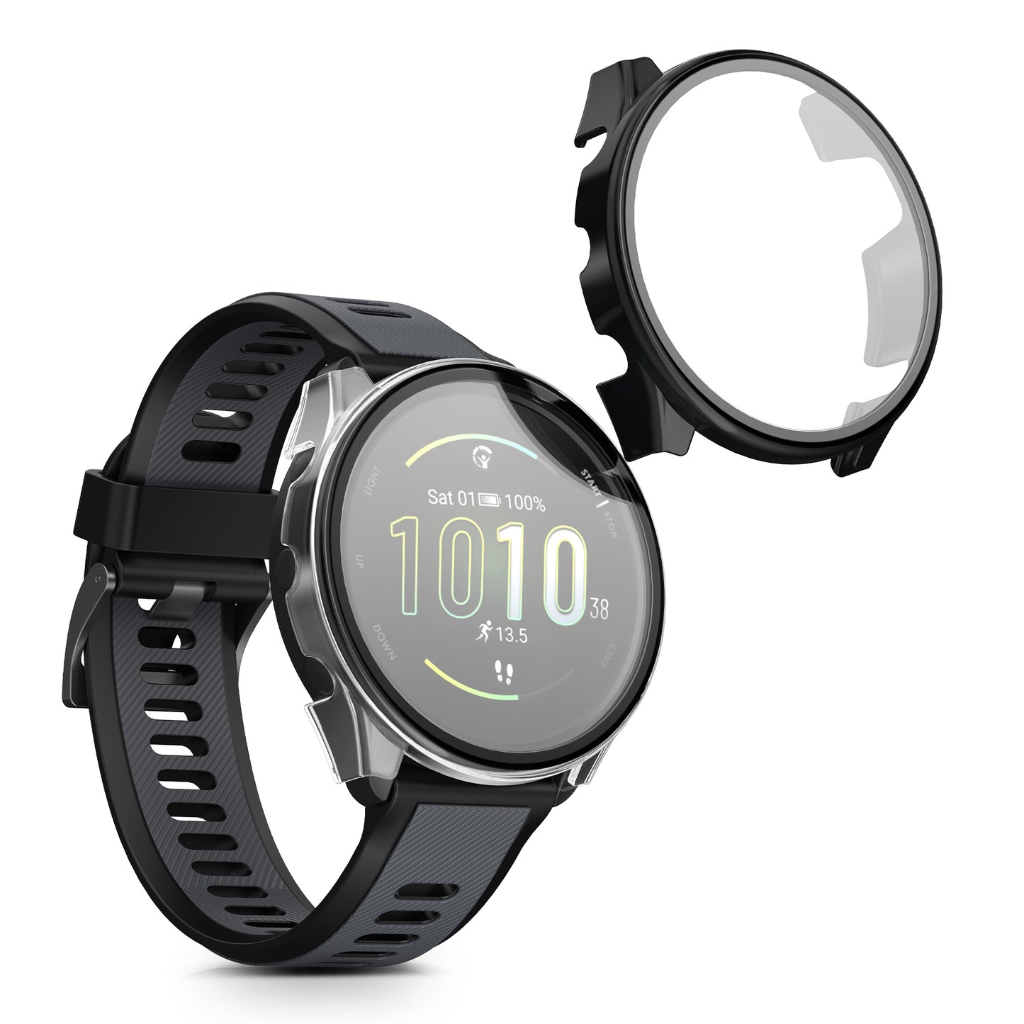 kwmobile Cover kompatibel mit Garmin Forerunner 165 / Forerunner 165 Music Hülle Fullbody Fitnesstracker Case Set aus Glas