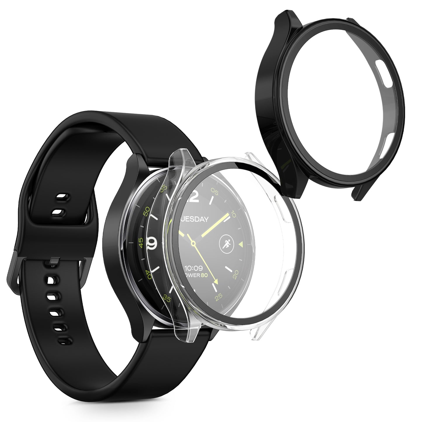 kwmobile 2x Cover kompatibel mit Xiaomi Watch 2 Hülle - Fullbody Fitnesstracker Case Set aus Glas - Transparent Schwarz Transparent  [dsg01]