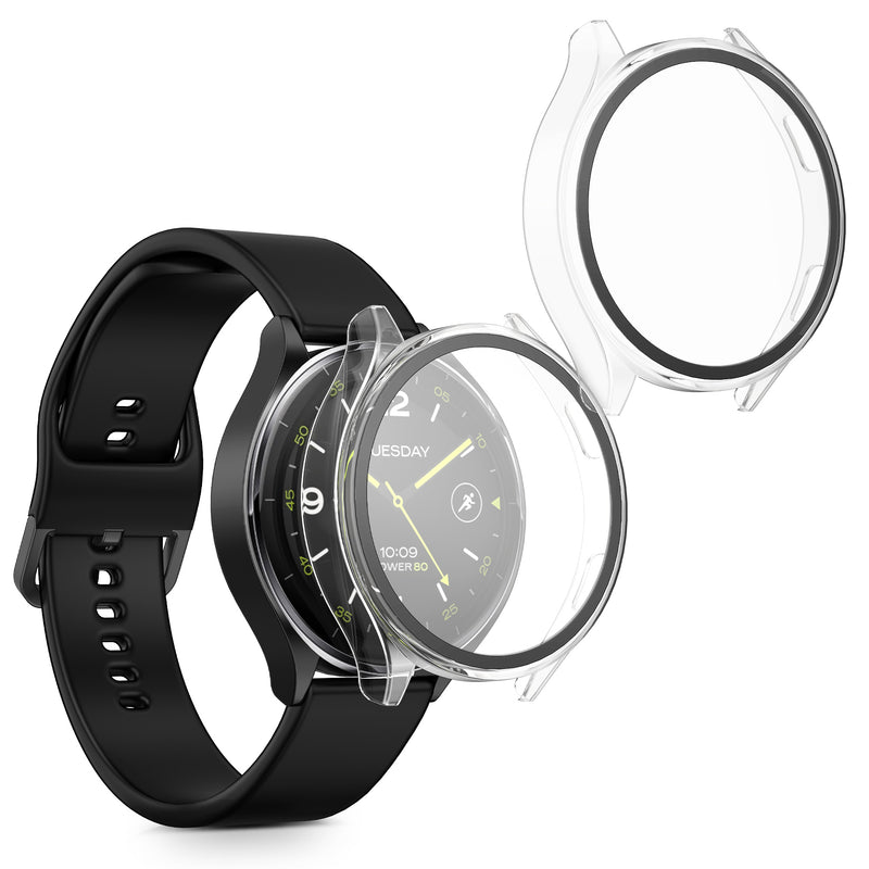 kwmobile 2x Cover kompatibel mit Xiaomi Watch 2 Hülle - Fullbody Fitnesstracker Case Set aus Glas - Transparent Transparent  [dsg02]