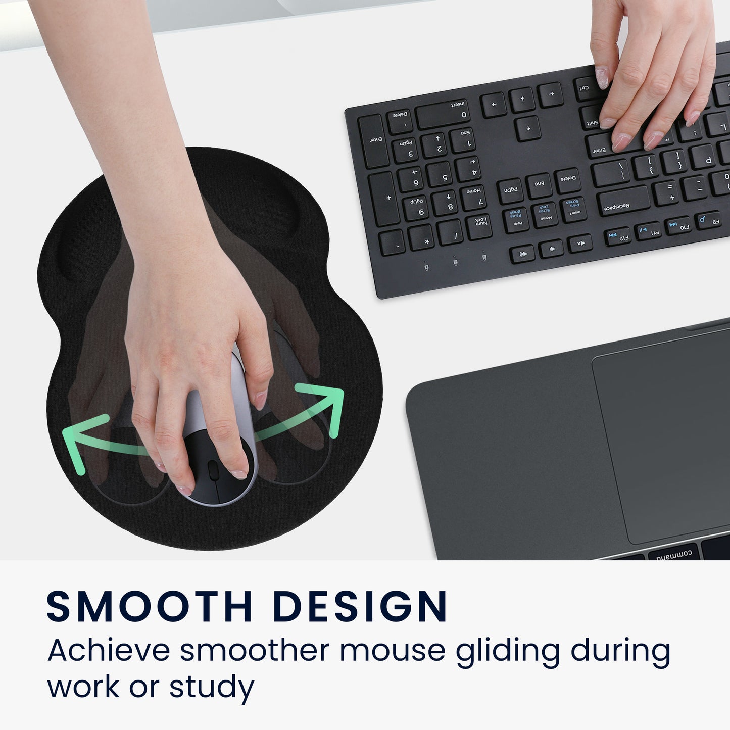 kwmobile Mauspad mit Handgelenkstütze - Mausunterlage mit Handgelenkauflage aus Polyester und Silikon - Maus Pad mit Handballenauflage Büro Gaming Schreibtisch