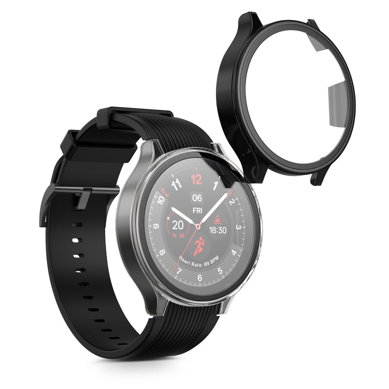 kwmobile Glas Hülle für OnePlus Watch 2 / OPPO Watch X Schutzhülle Fullbody Fitnesstracker Case Set