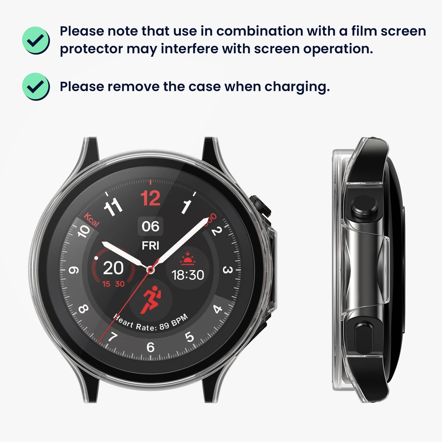 kwmobile Glas Hülle für OnePlus Watch 2 / OPPO Watch X Schutzhülle Fullbody Fitnesstracker Case Set