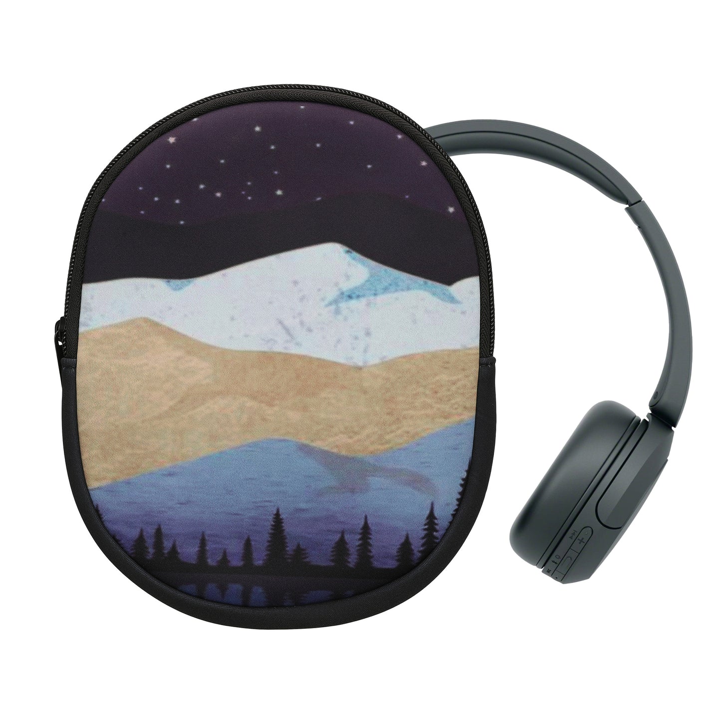 kwmobile Hülle kompatibel mit Sony WH-CH520 / WH-CH510 / MDR-ZX110 Neopren Tasche - Case für Headset aus robustem Neopren Stoff - Weiß Hellbraun Dunkelblau Sternenhimmel Nacht See Weiß  [dsg03]