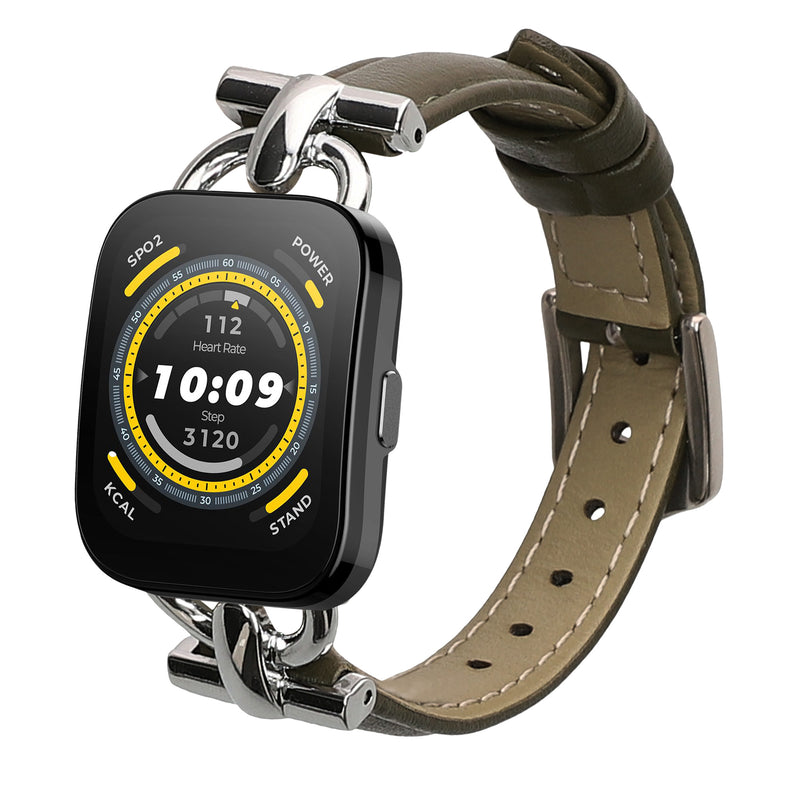 kwmobile Echtleder Uhrenarmband für Huami 22mm Amazfit Bip 6 / Bip 5 Unity / Bip 5 / GTS 3 / Balance 2 / Helio Strap Armband - Ersatzarmband für Fitnesstracker - Wechselarmband Smartwatch - Dunkelgrün Dunkelgrün  