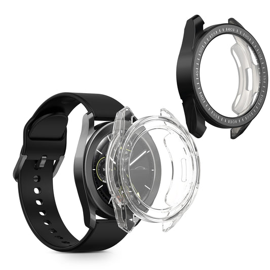 kwmobile 2x Schutzhülle kompatibel mit Xiaomi Watch S3 Hülle - Fullbody Cover Set aus Silikon - Transparent Schwarz Transparent  [dsg01]
