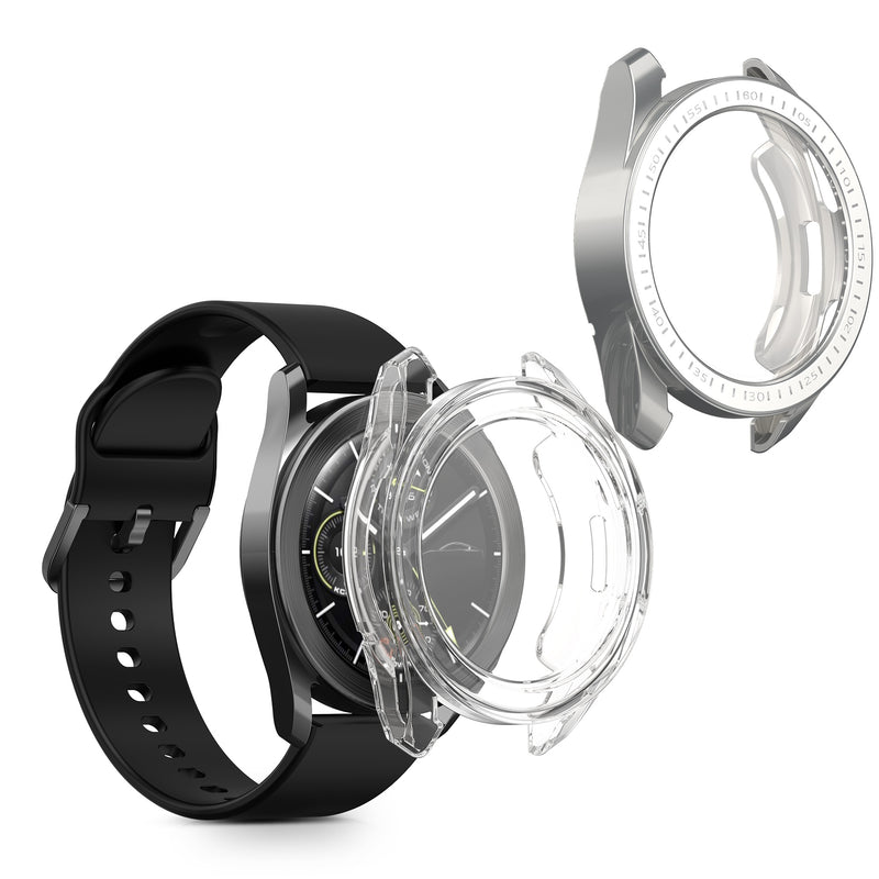 kwmobile 2x Schutzhülle kompatibel mit Xiaomi Watch S3 Hülle - Fullbody Cover Set aus Silikon - Transparent Silber Transparent  [dsg02]