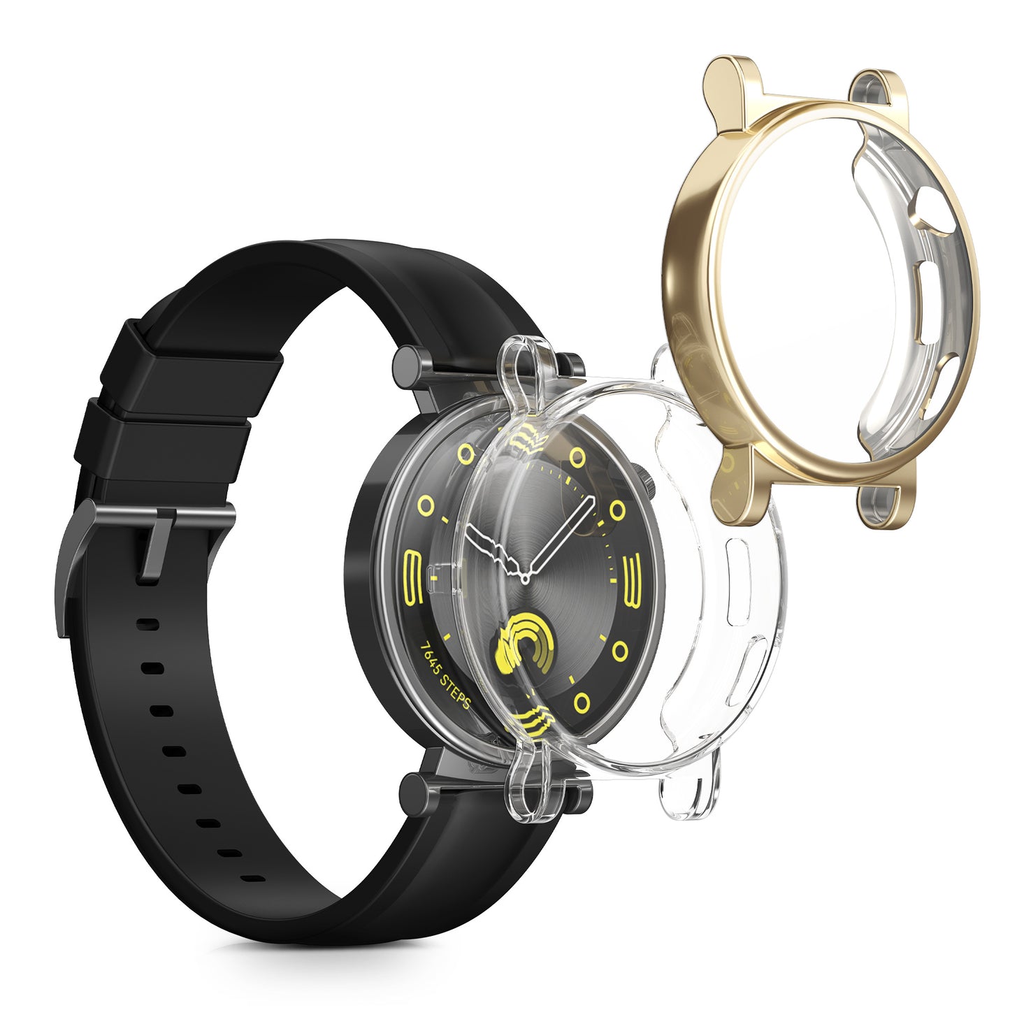 kwmobile 2x Schutzhülle kompatibel mit Huawei Watch GT4 41mm Hülle - Fullbody Cover Set aus Silikon - Transparent Gold Transparent  [dsg02]