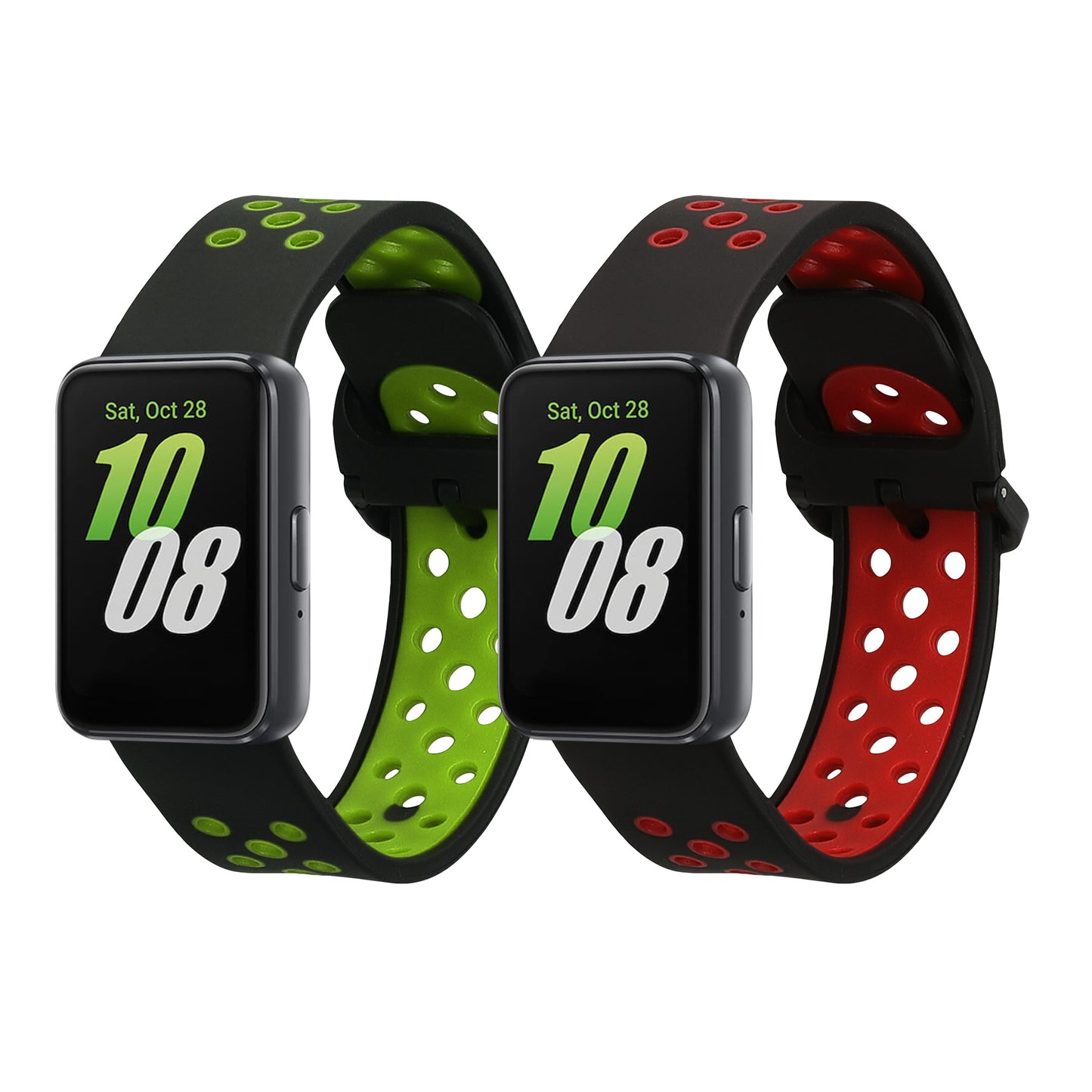 kwmobile 2x Uhrenarmband für Samsung Galaxy Fit 3 Armband - Fitnesstracker Band Set aus TPU Silikon - Ersatzarmband Smartwatch - Schwarz Rot Schwarz Grün Schwarz  [dsg02]
