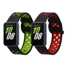 kwmobile 2x Uhrenarmband für Samsung Galaxy Fit 3 Armband - Fitnesstracker Band Set aus TPU Silikon - Ersatzarmband Smartwatch - Schwarz Rot Schwarz Grün Schwarz  [dsg02]