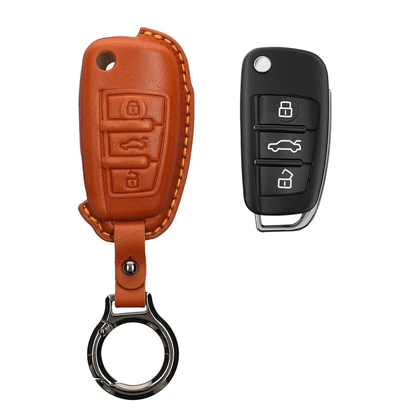 kwmobile Premium Leder Autoschlüssel Schutzhülle kompatibel mit Audi 3-Tasten Klappschlüssel Hülle - Schlüssel Tasche - Braun Braun  [dsg01]