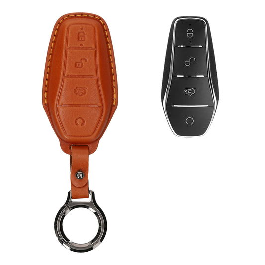 kwmobile Premium Leder Autoschlüssel Schutzhülle kompatibel mit BYD Atto 3 / Sealion / Han / Tang / Dolphin / Seal Hülle - Schlüssel Tasche - Braun Braun  [dsg01]