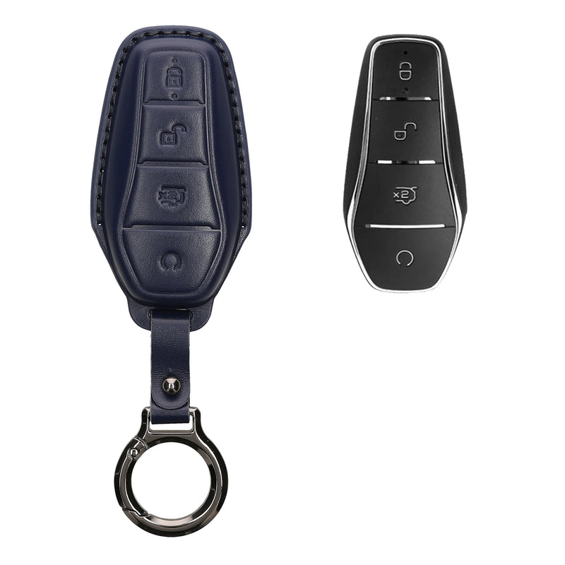 kwmobile Premium Leder Autoschlüssel Schutzhülle kompatibel mit BYD Atto 3 / Sealion / Han / Tang / Dolphin / Seal Hülle - Schlüssel Tasche - Dunkelblau Dunkelblau  