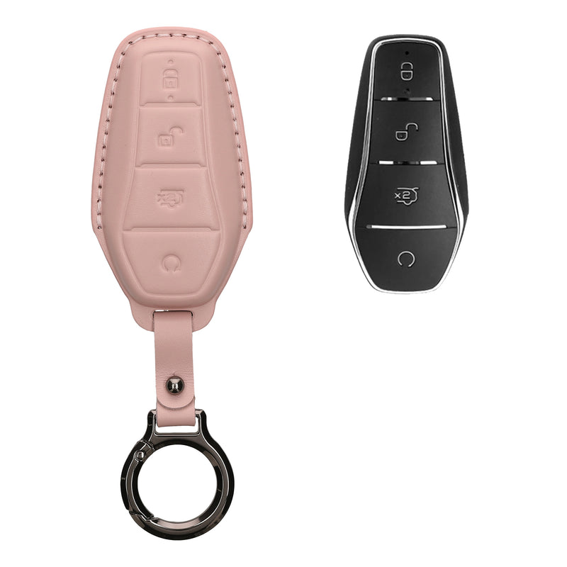 kwmobile Premium Leder Autoschlüssel Schutzhülle kompatibel mit BYD Atto 3 / Sealion / Han / Tang / Dolphin / Seal Hülle - Schlüssel Tasche - Altrosa Altrosa  