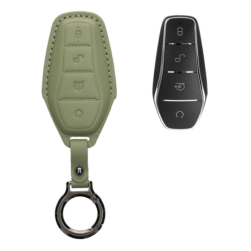 kwmobile Premium Leder Autoschlüssel Schutzhülle kompatibel mit BYD Atto 3 / Sealion / Han / Tang / Dolphin / Seal Hülle - Schlüssel Tasche - Graugrün Graugrün  