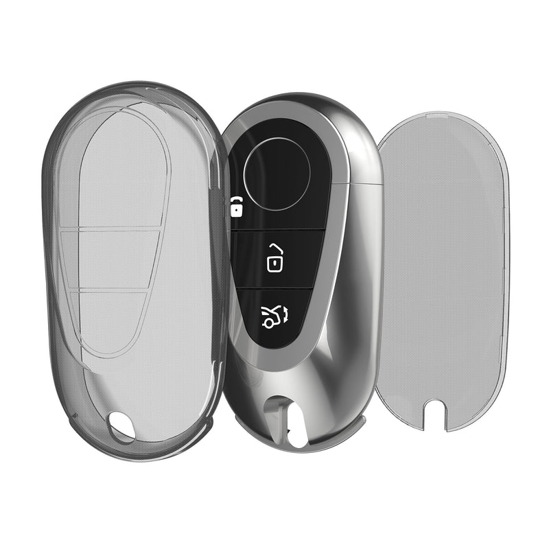 kwmobile Autoschlüssel Hülle kompatibel mit Mercedes Benz 3-Tasten Smart Autoschlüssel - Schlüsselhülle Silikon Cover - Schwarz Transparent Schwarz  [dsg02]