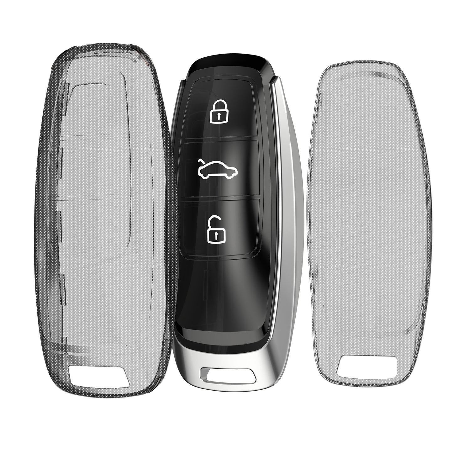 kwmobile Autoschlüssel Hülle kompatibel mit Audi A6 A7 A8 Q7 Q8 3-Tasten Autoschlüssel Keyless - Schlüsselhülle Silikon Cover - Schwarz Transparent Schwarz  [dsg02]