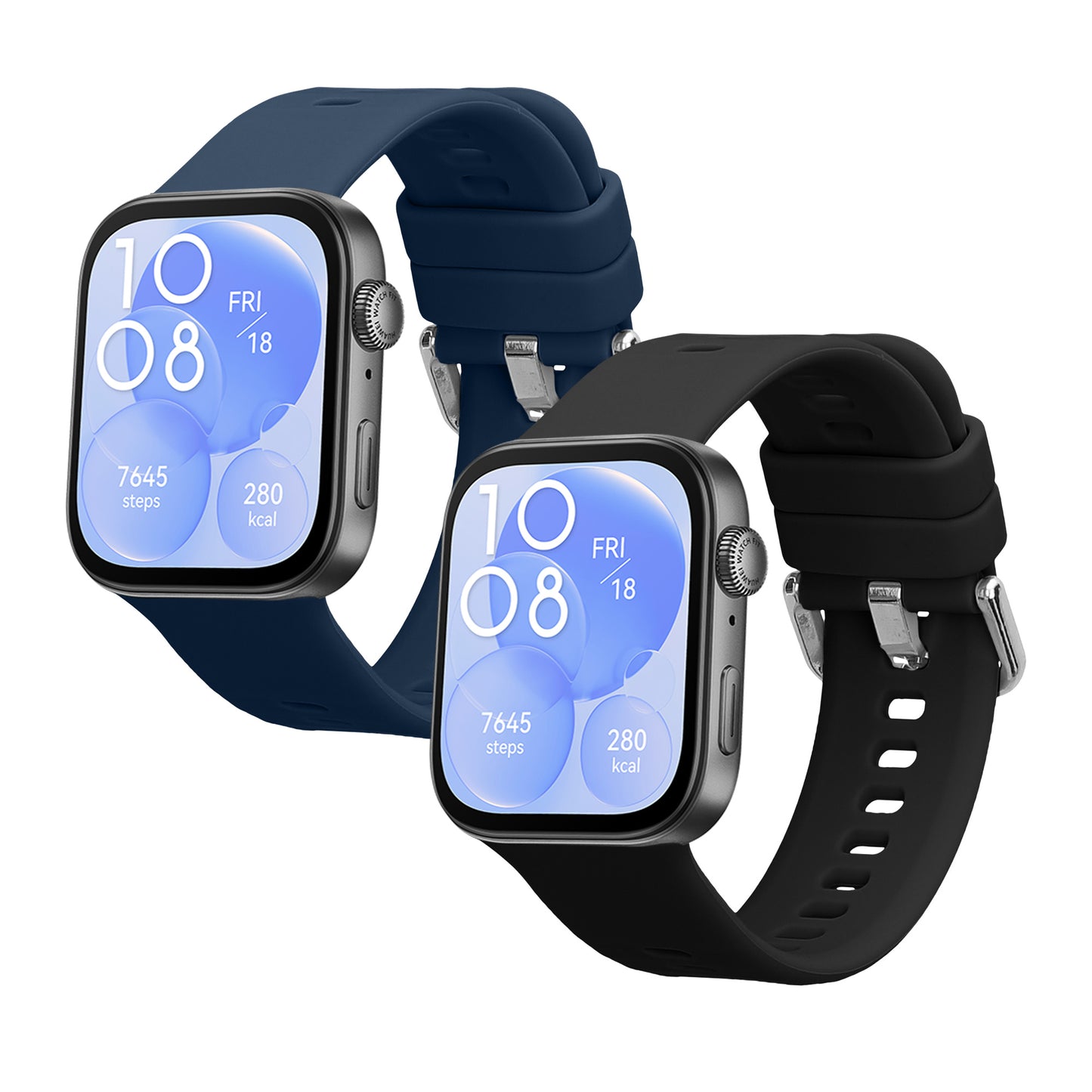 kwmobile 2x Uhrenarmband für Huawei Watch Fit 3 Armband - Fitnesstracker Band Set aus TPU Silikon - Ersatzarmband Smartwatch - Schwarz Dunkelblau Schwarz  [dsg01]