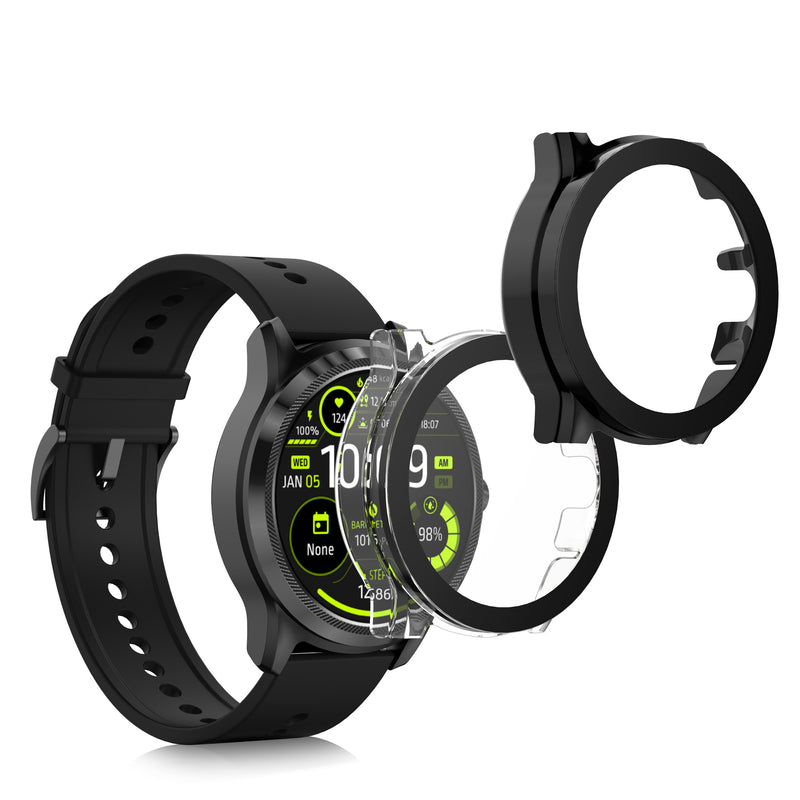 kwmobile 2x Cover kompatibel mit Ticwatch Pro 5 Hülle - Fullbody Fitnesstracker Case Set aus Glas - Transparent Schwarz Transparent  [dsg02]