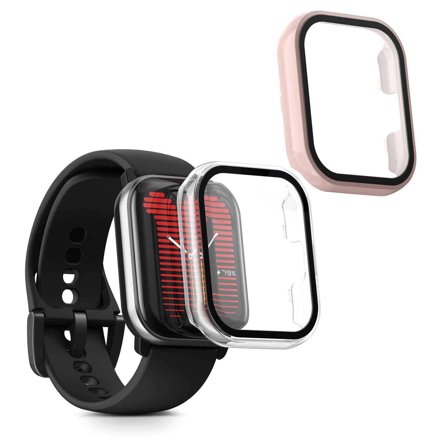 kwmobile 2x Cover kompatibel mit Amazfit Active (A2211) Hülle - Fullbody Fitnesstracker Case Set aus Glas - Transparent Altrosa Transparent  [dsg02]