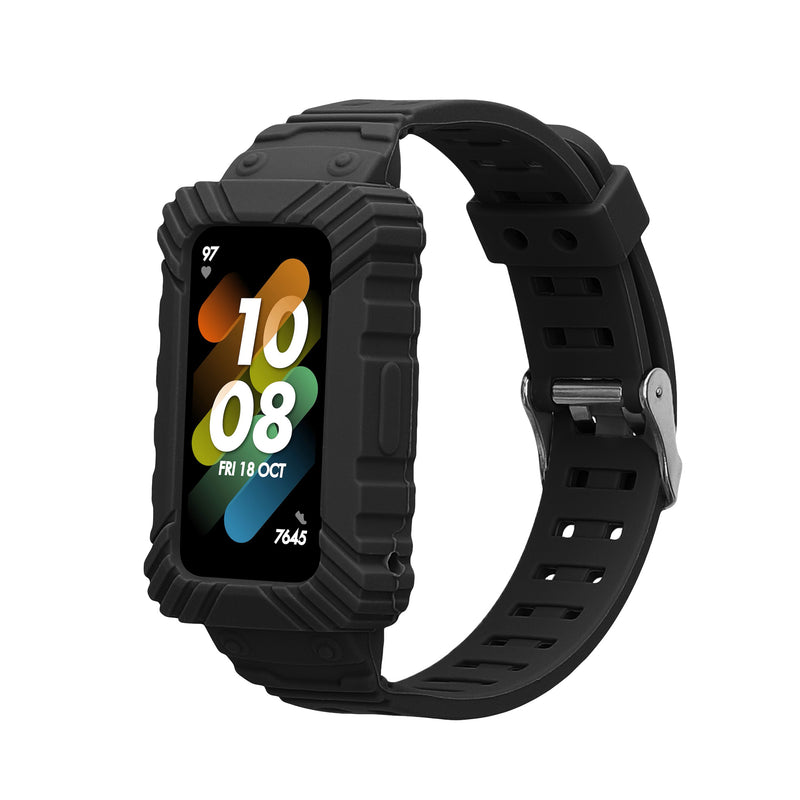 kwmobile Sportarmband kompatibel mit Huawei Band 9 / Band 8 7 6 Pro / Honor Band 7 6 - Armband TPU Silikon für Fitnesstracker - mit Schutz Bumper Schwarz Schwarz  