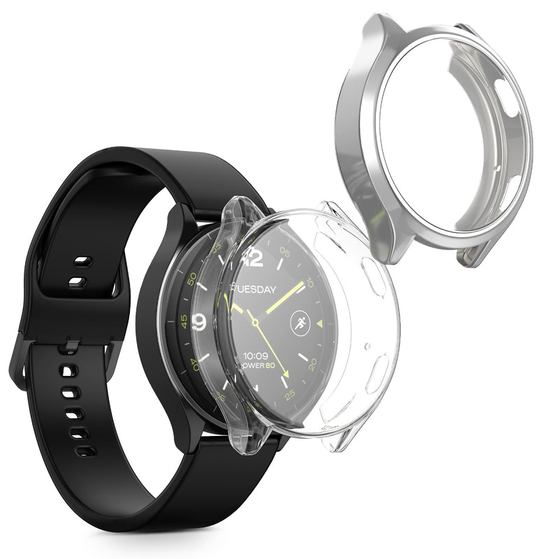 kwmobile 2x Schutzhülle kompatibel mit Xiaomi Watch 2 Hülle - Fullbody Cover Set aus Silikon - Silber Transparent Silber  [dsg02]