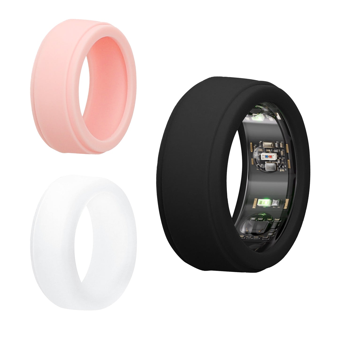kwmobile 3x Smart Ring Protector kompatibel mit Oura Ring Gen 3 - S size 6 7 8 9 10 Hülle - Weiches Silikon Case - Schutzhülle in Schwarz Altrosa Transparent Schwarz  [dsg01]