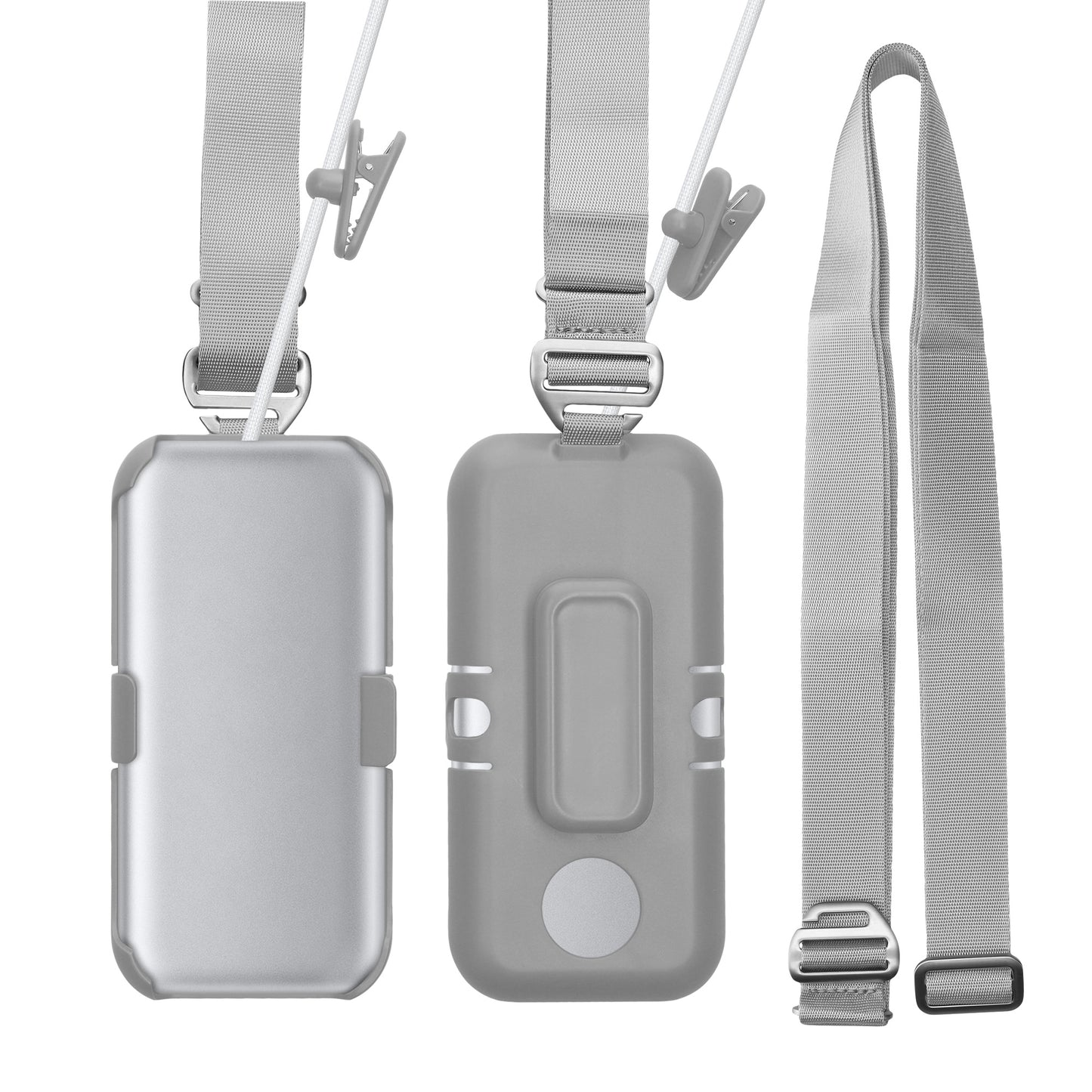 kwmobile VR Headset Batterie Halterung kompatibel mit Apple Vision Pro Halter - Akku Case mit Schultergurt und 360° drehbarem Gürtelclip - Grau Hellgrau Grau  [dsg01]